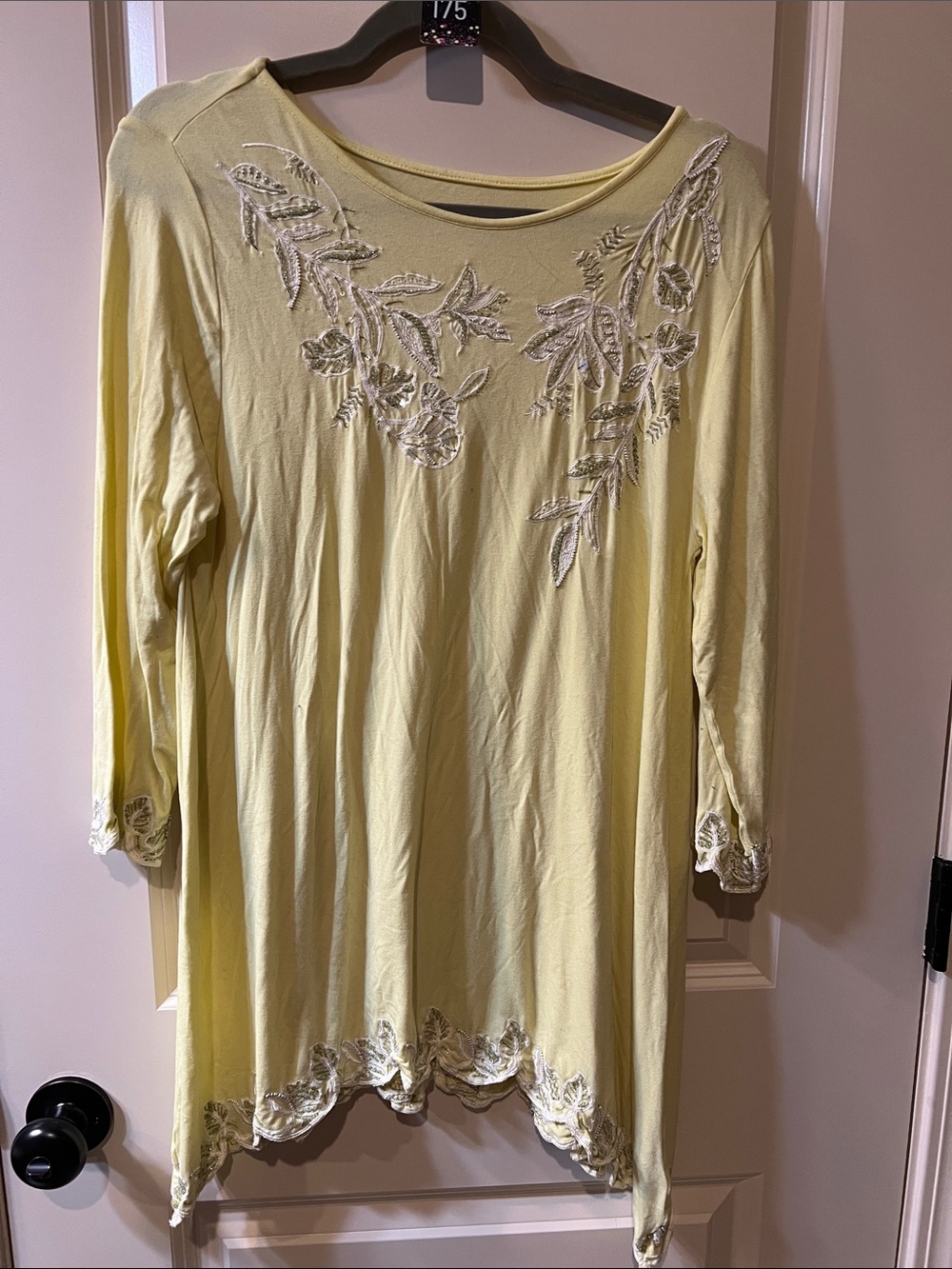Soft Surroundings Pale Yellow Embroidered Scoop-Neck Tunic